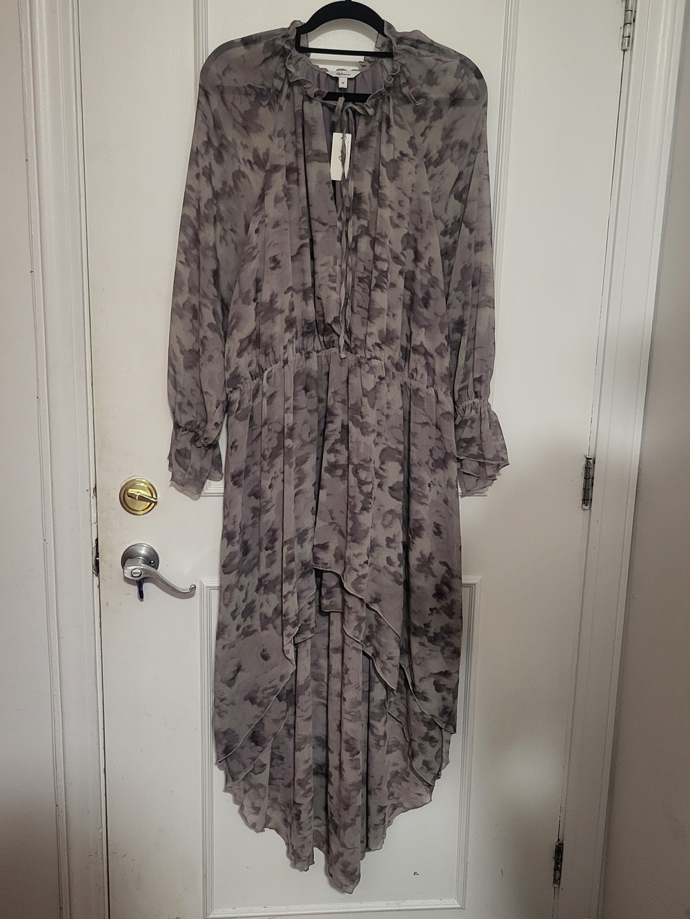 NWT Reitmans Purple/Grey Floral High-Low Midi Dress 2XL Long Sleeve Chiffon